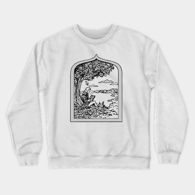 Scientist newton sits under a tree and an apple falls in shock Crewneck Sweatshirt by Sereniya